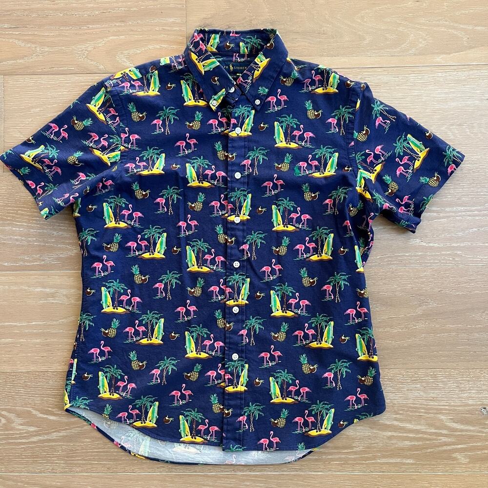 Ralph Lauren Men's Classic Fit Cotton Button Up Polo Tropical Flamingo